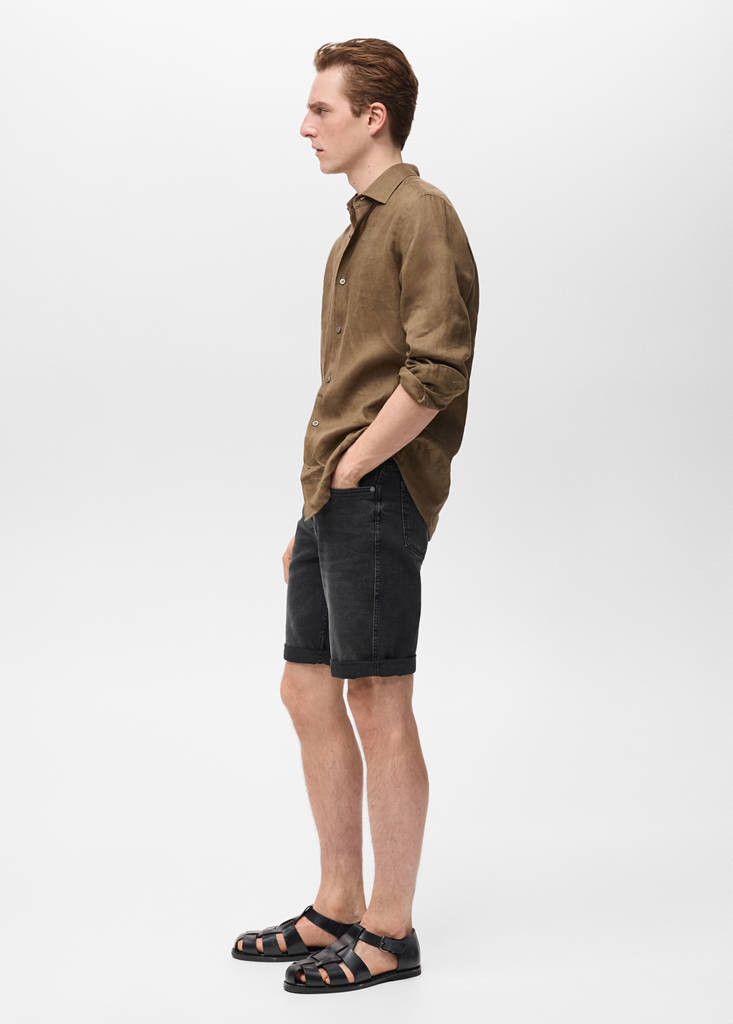 Slim-fit denim bermuda shorts — Black denim