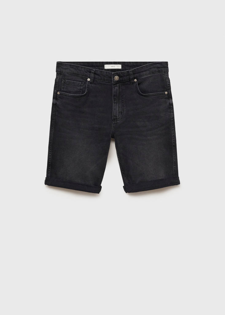 Slim-fit denim bermuda shorts — Black denim