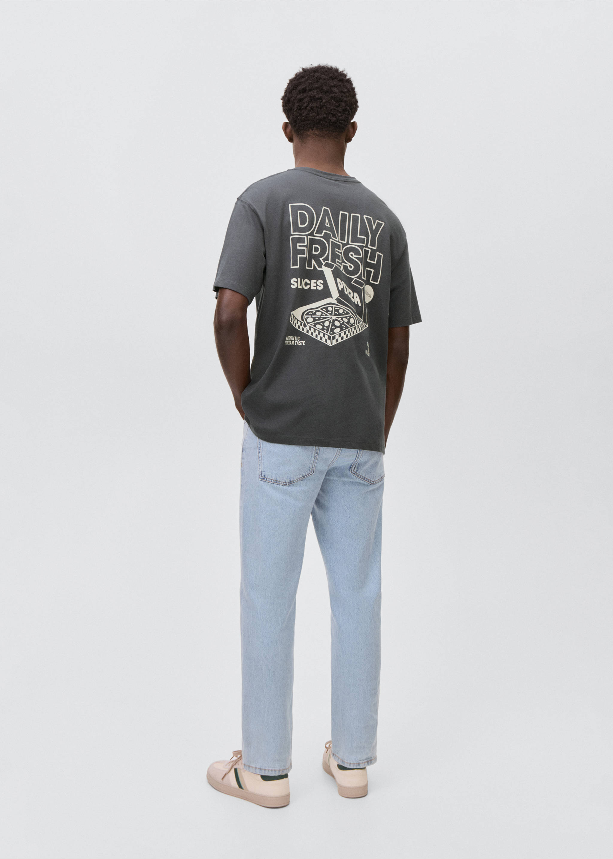 Short-sleeved printed t-shirt - Reverse of the article, Charcoal. Ref: 17031226-00.