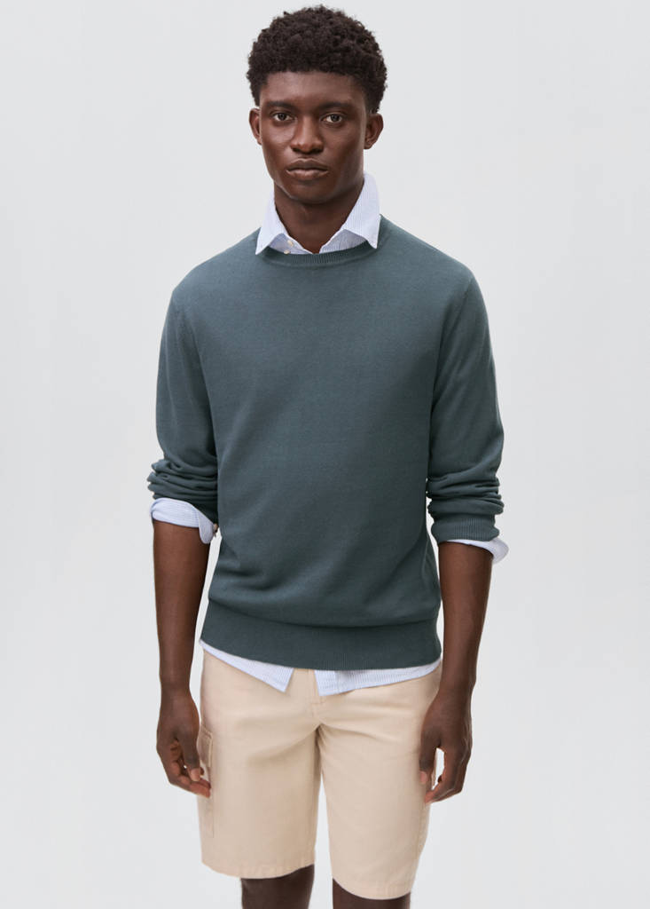 Knitted cotton sweater — Petrol Blue