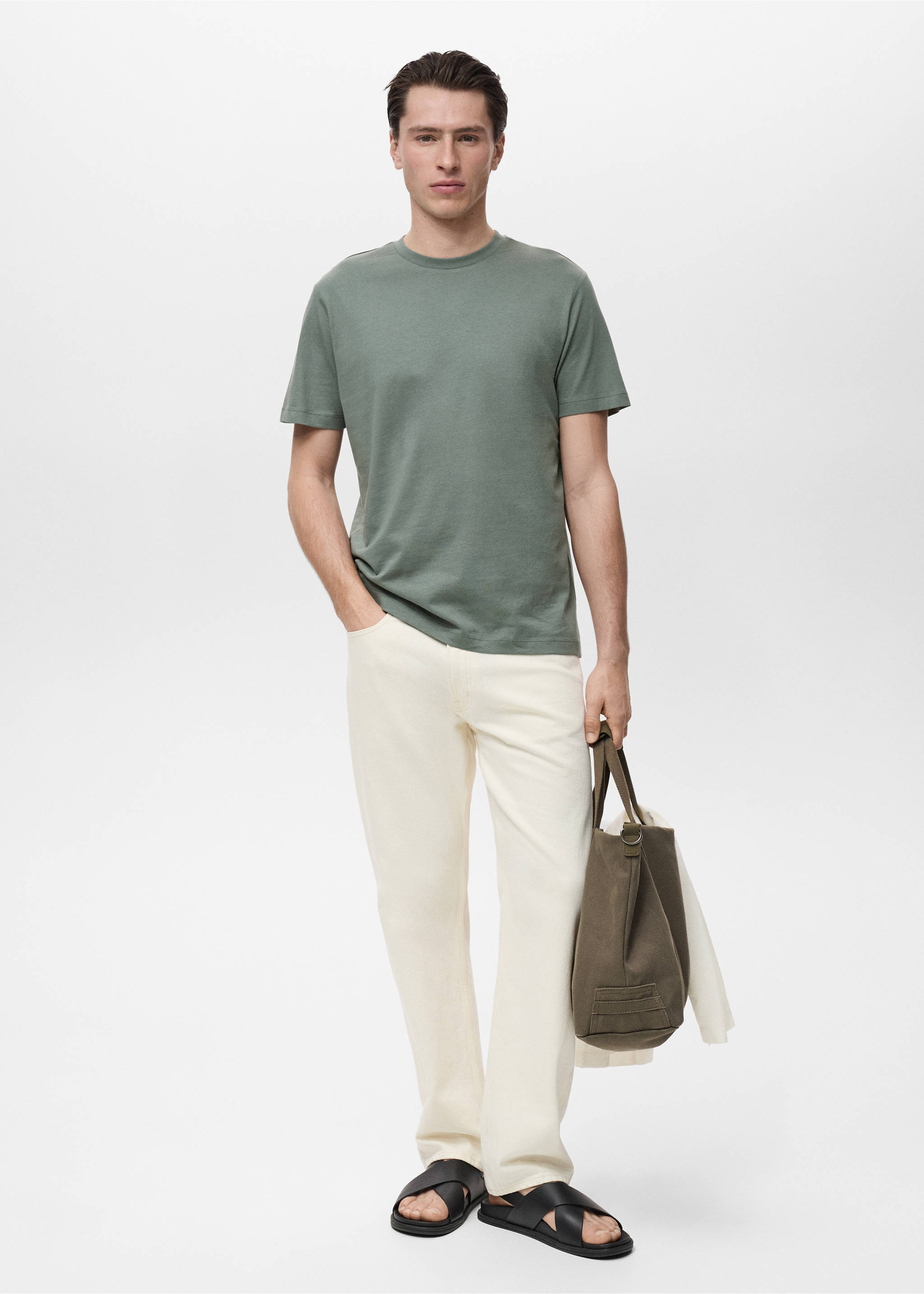 Camiseta slim fit 100% algodón - Plano general, Khaki. Ref: 17031230-00.