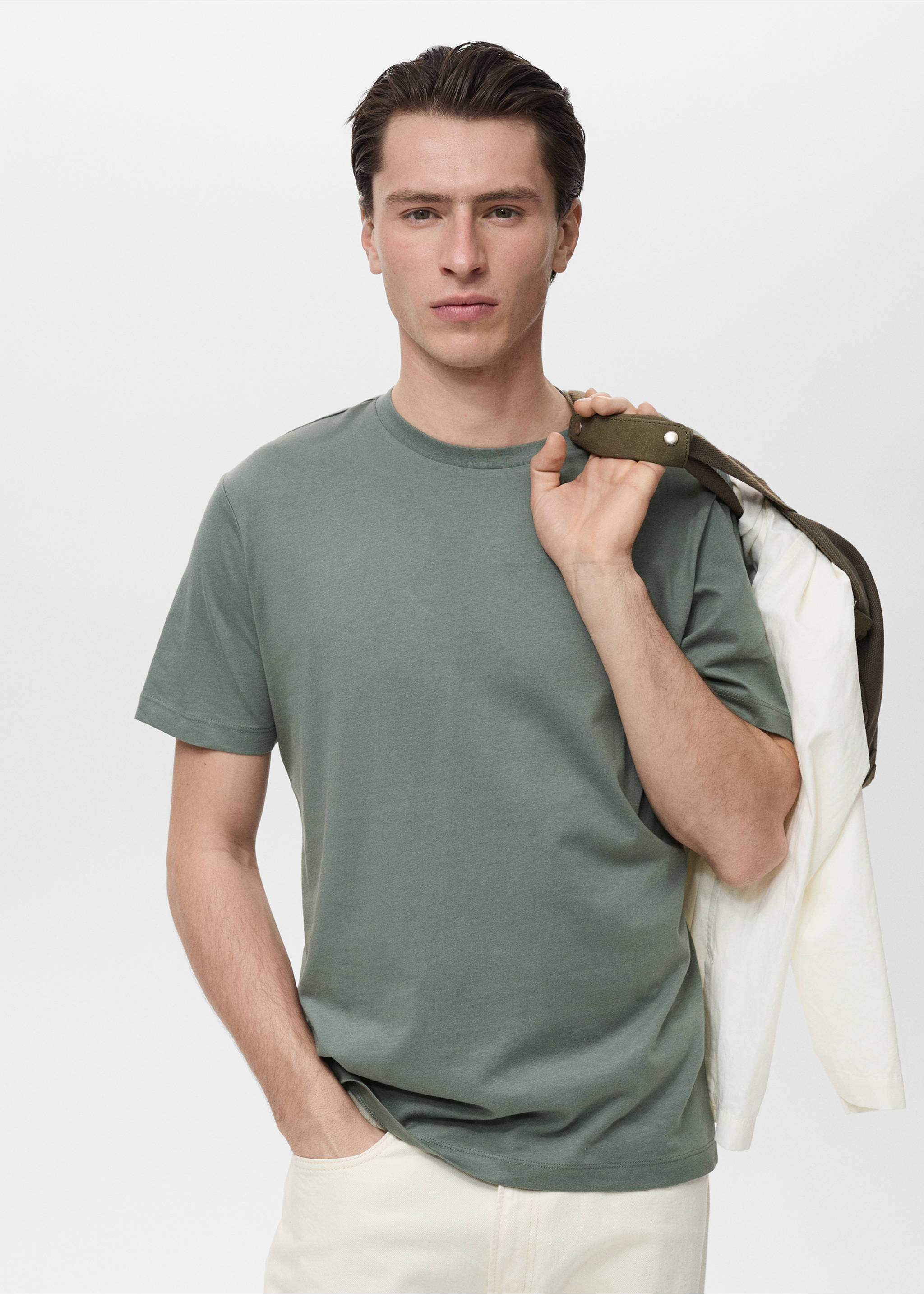 Camiseta slim fit 100% algodón - Plano medio, Khaki. Ref: 17031230-00.