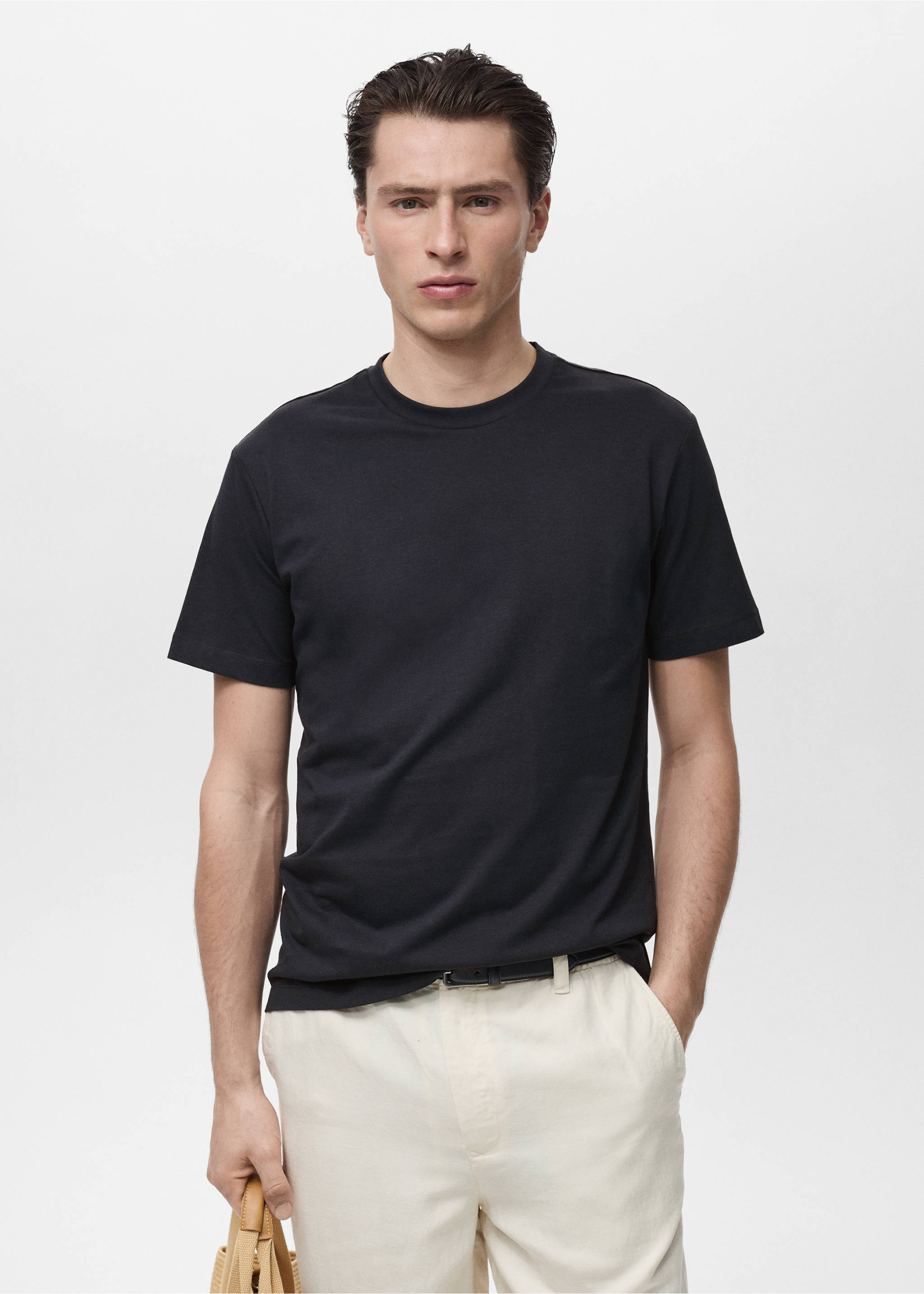 100% cotton slim-fit t-shirt - Medium plane, Dark Navy. Ref: 17031230-00.