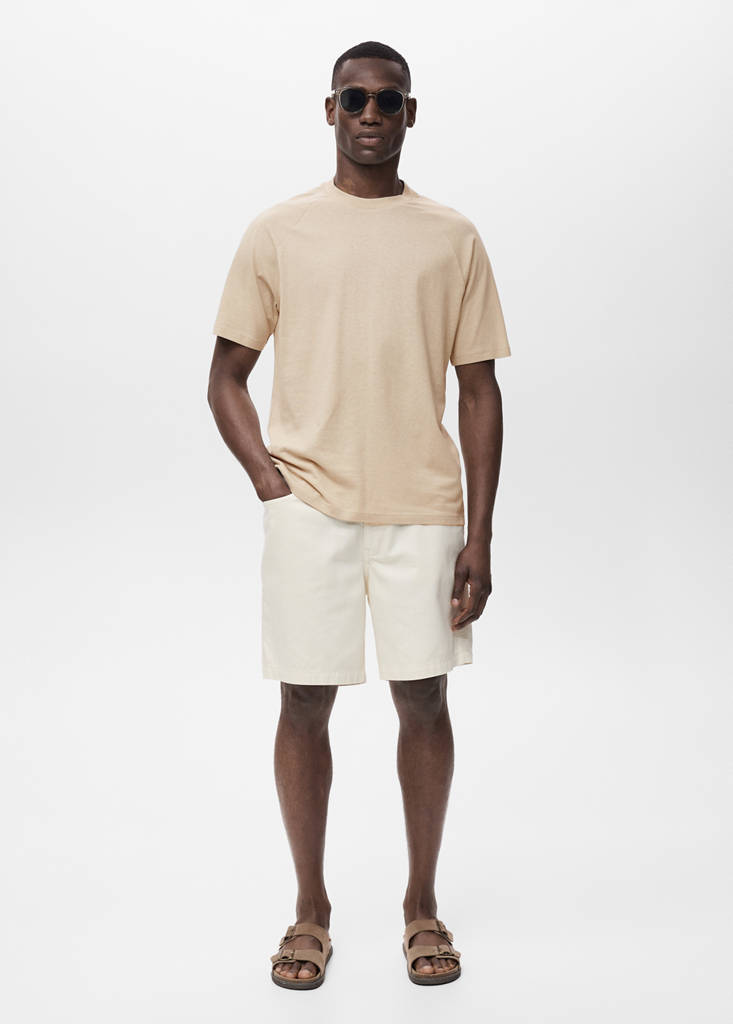Relaxed-fit cotton-linen t-shirt — Beige