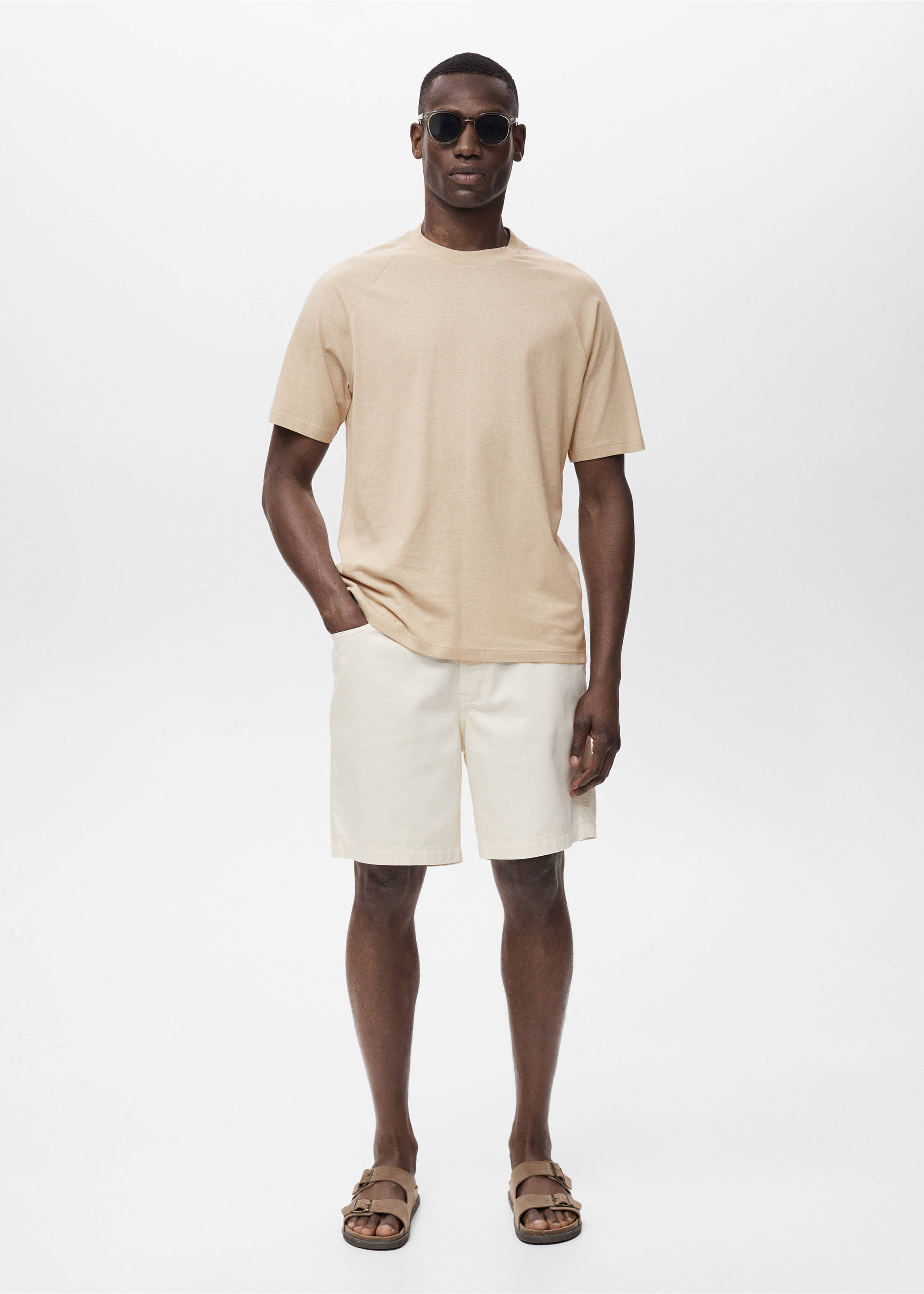Camiseta algodón lino relaxed fit - Plano general, Beige. Ref: 17031231-00.