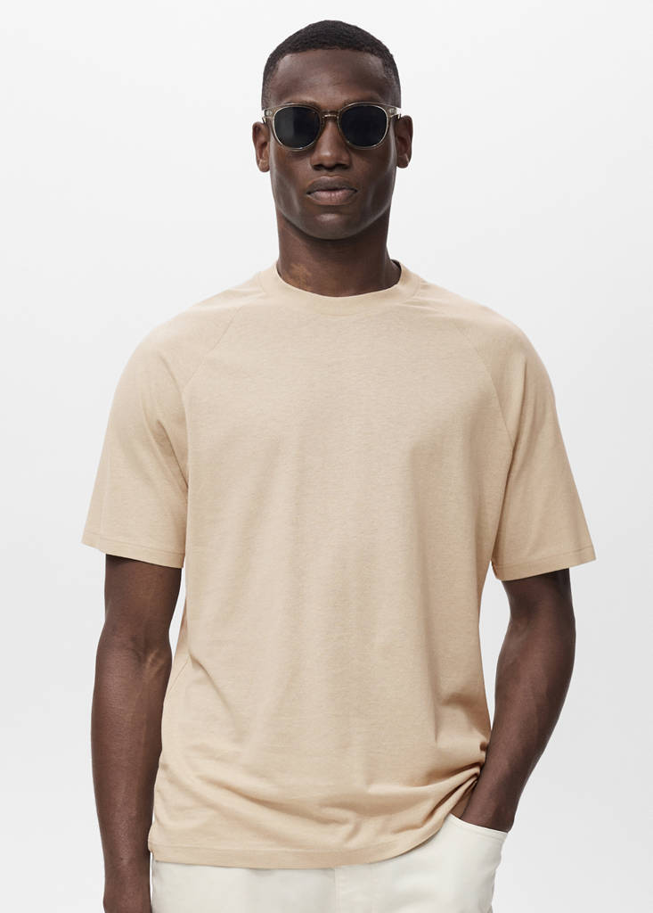 Relaxed-fit cotton-linen t-shirt — Beige