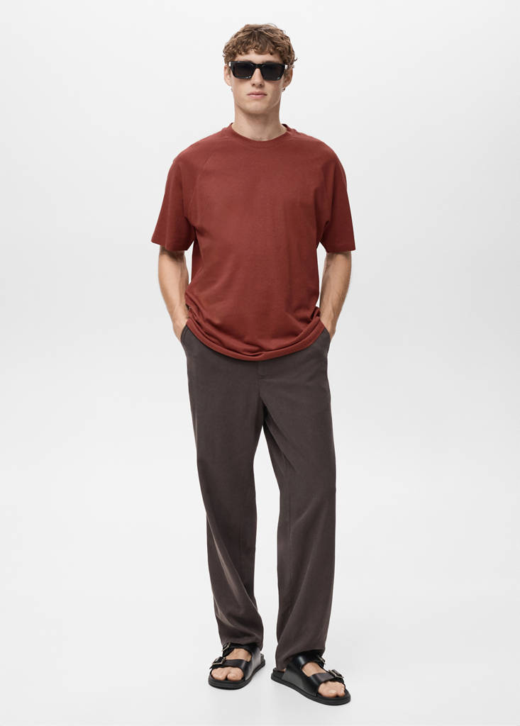 Relaxed-fit cotton-linen t-shirt — Burnt Orange