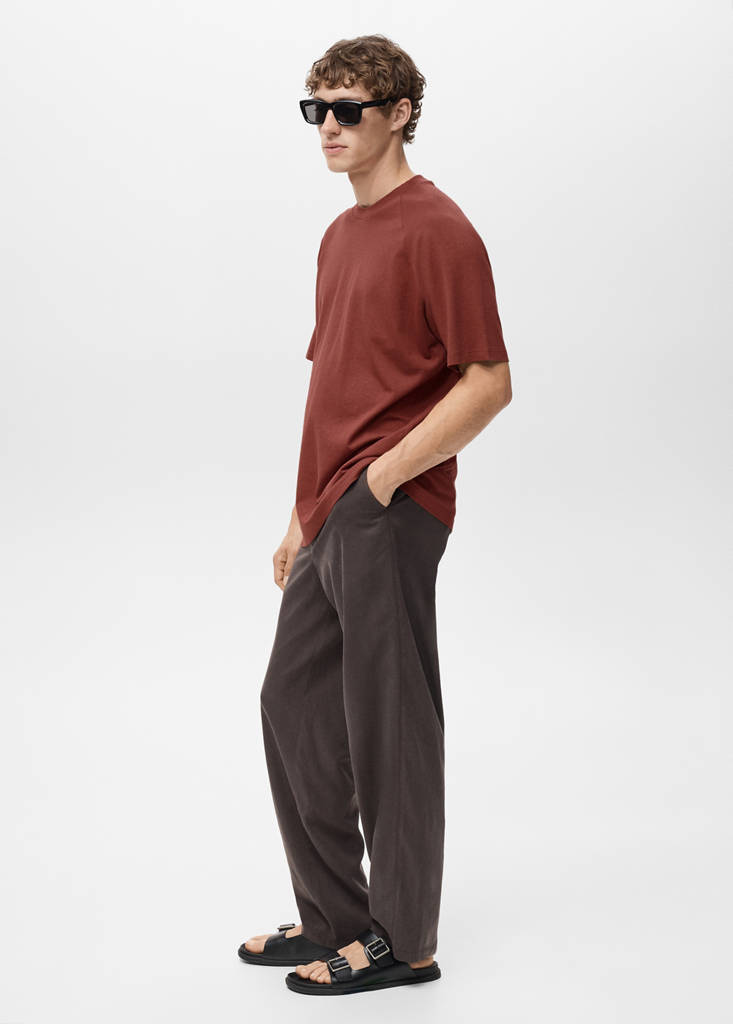 Relaxed-fit cotton-linen t-shirt — Burnt Orange