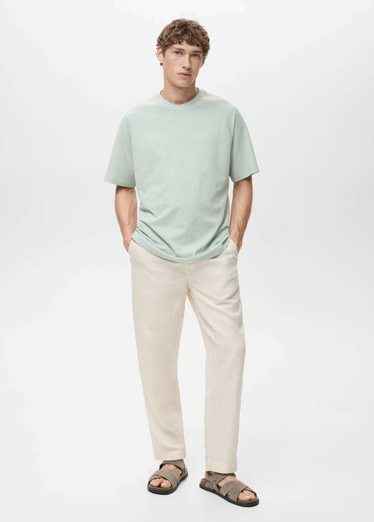 Relaxed-fit cotton-linen t-shirt — Aqua Green