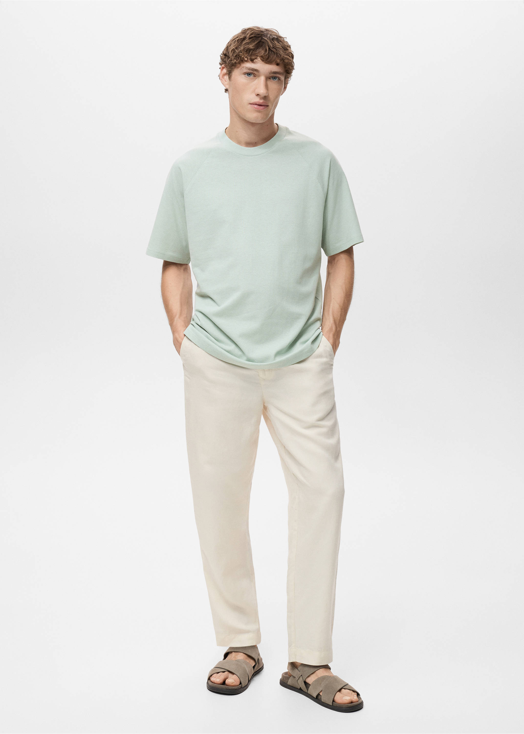 Camiseta algodón lino relaxed fit - Plano general, Verde agua. Ref: 17031231-00.