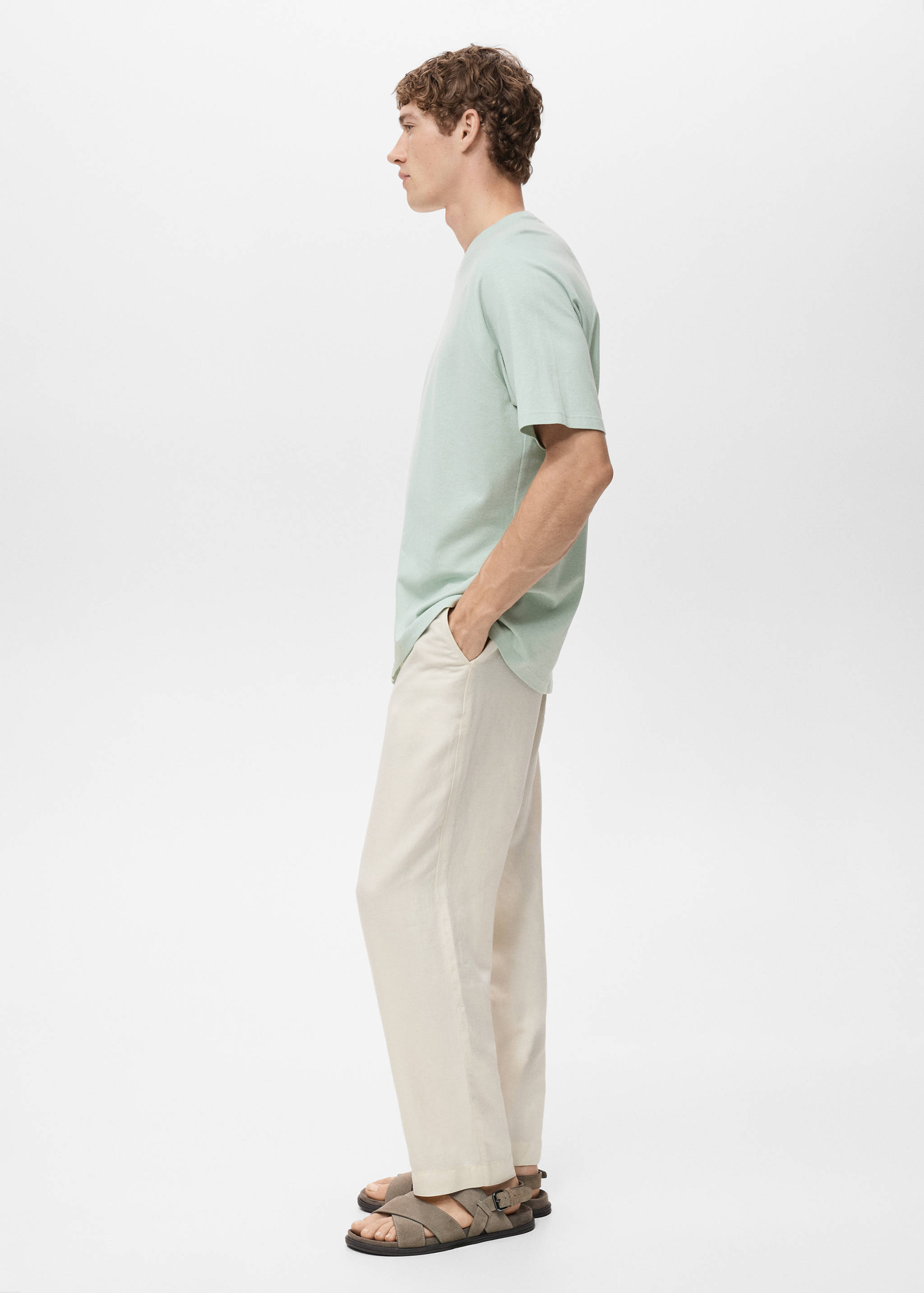 棉麻混纺休闲版型T恤 - null