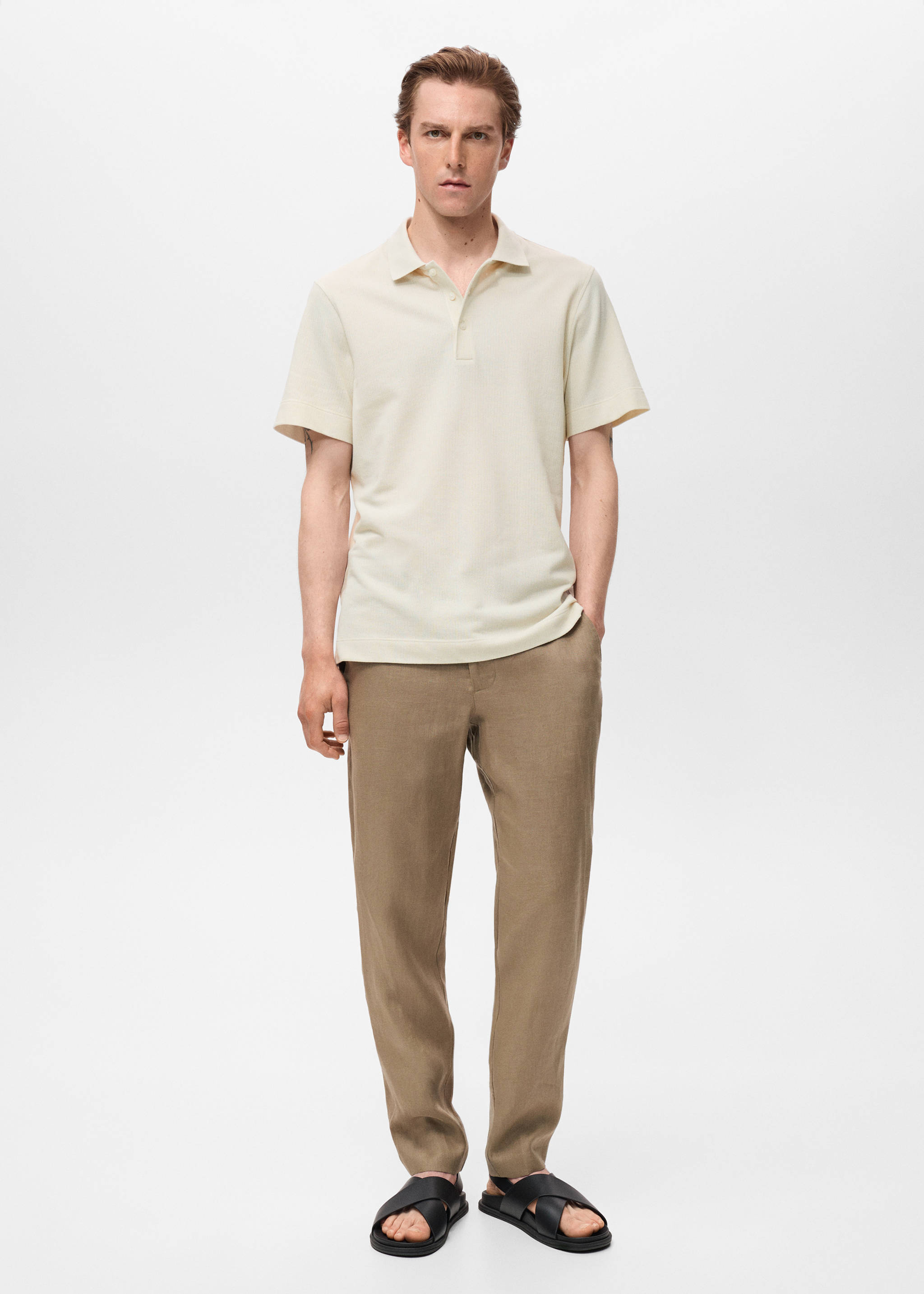 Fine rib-knit polo shirt - General plane