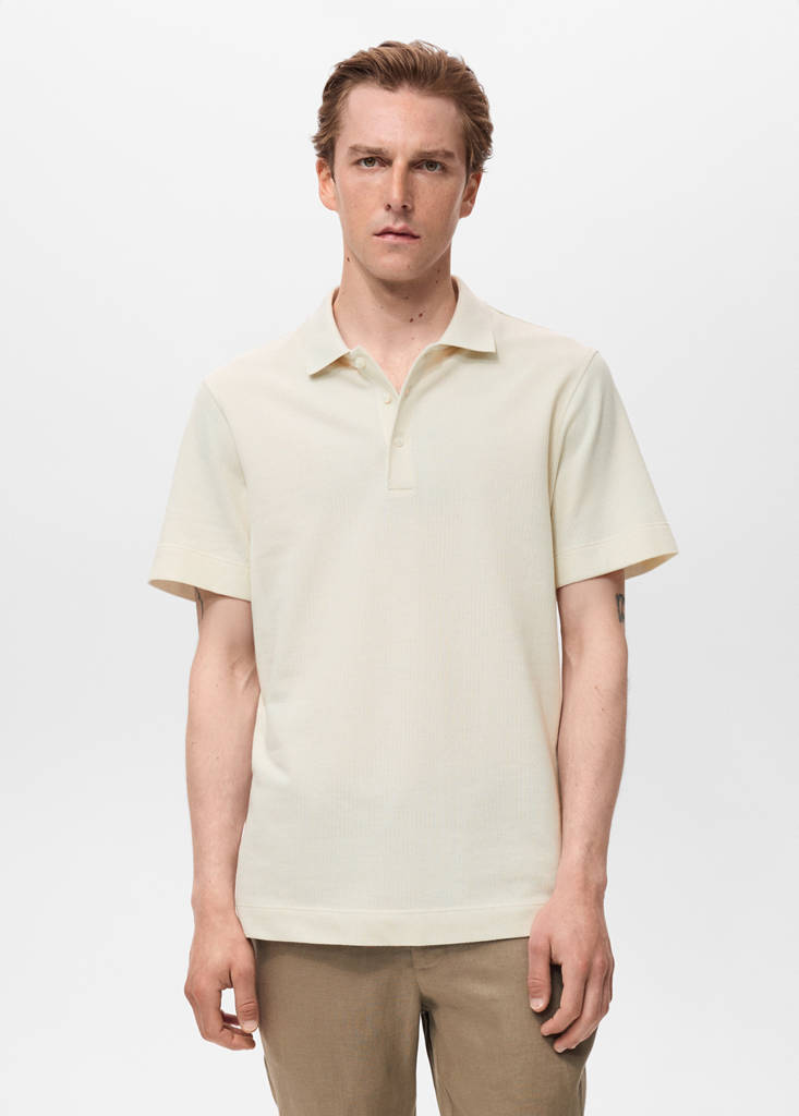 Fine rib-knit polo shirt — Ivory White