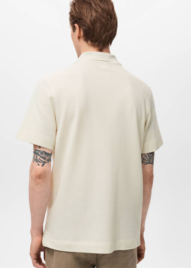 Fine rib-knit polo shirt — Ivory White
