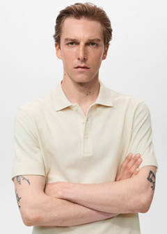 Fine rib-knit polo shirt — Ivory White 4