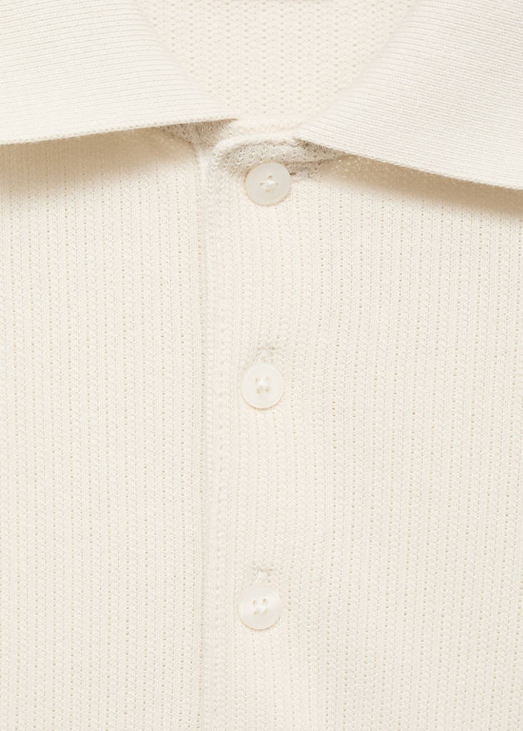 Fine rib-knit polo shirt — Ivory White