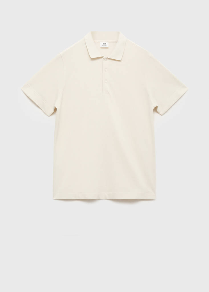 Fine rib-knit polo shirt — Ivory White