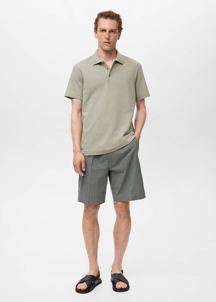 Fine rib-knit polo shirt — Mint Green