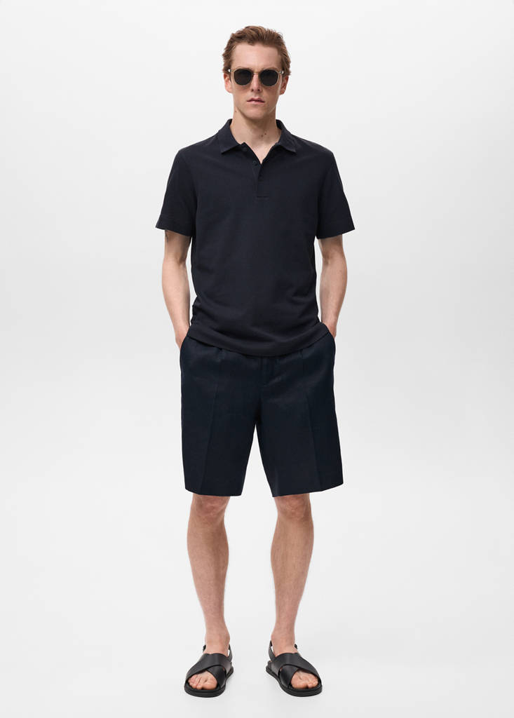 Fine rib-knit polo shirt — Navy