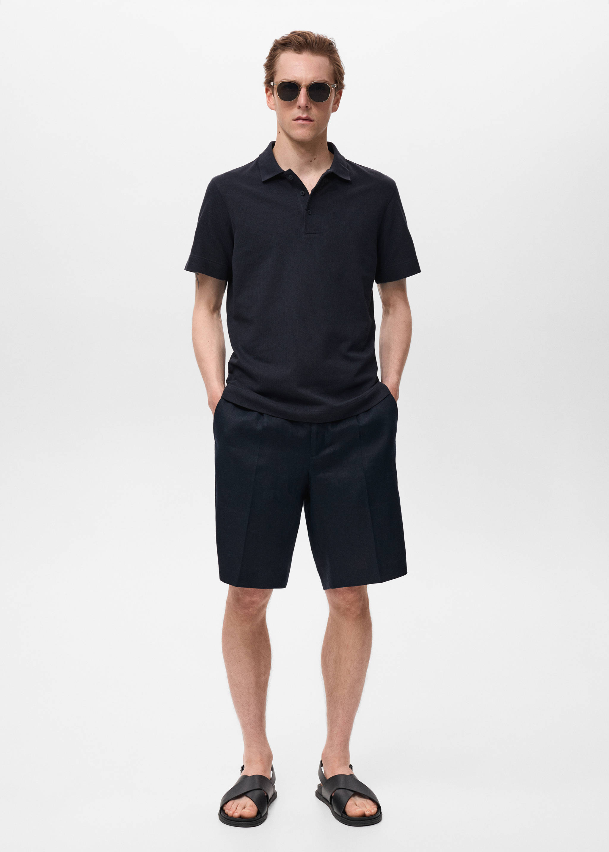Fine rib-knit polo shirt - General plane