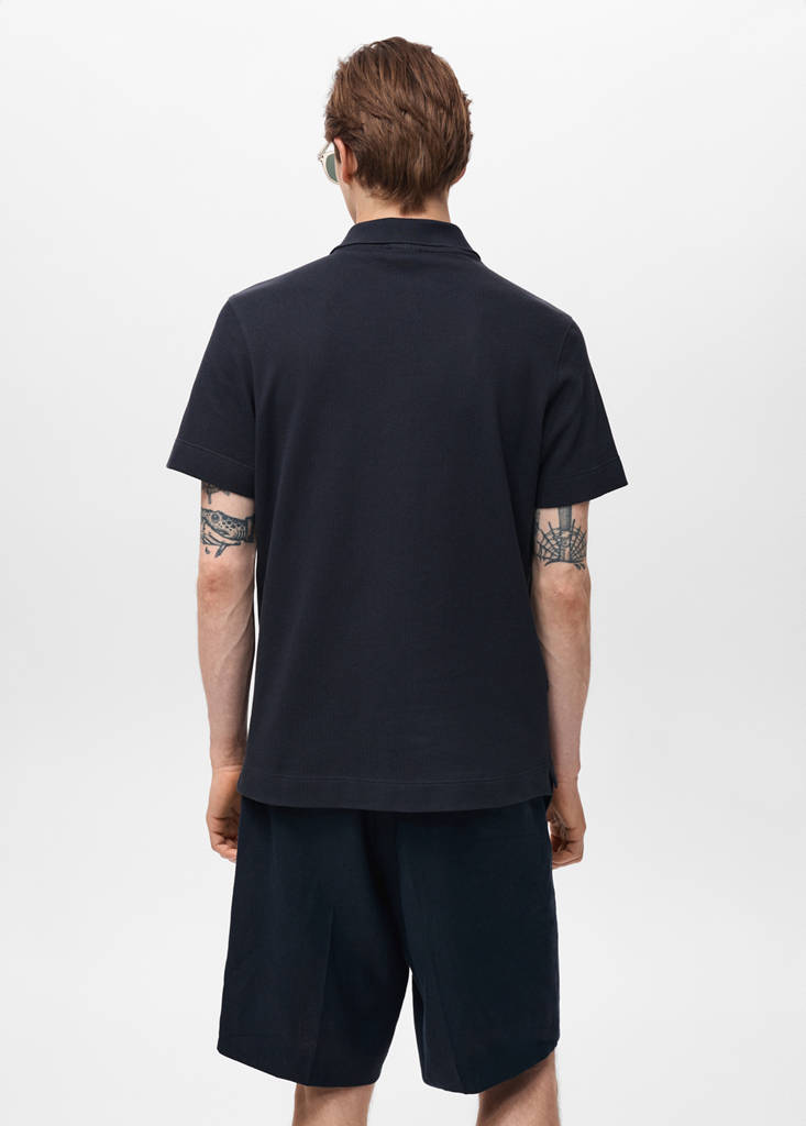 Fine rib-knit polo shirt — Navy