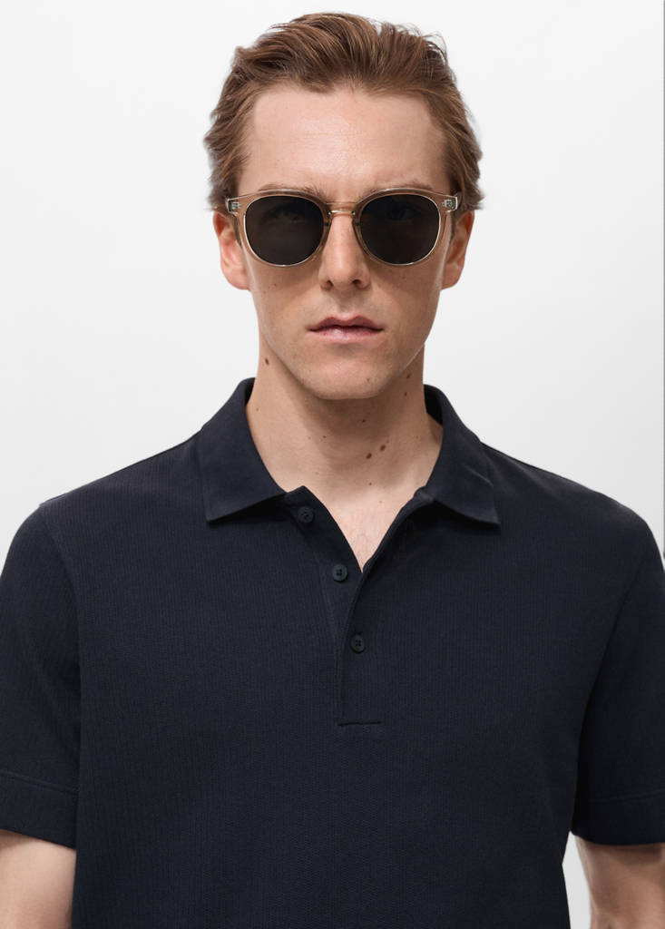 Fine rib-knit polo shirt — Navy