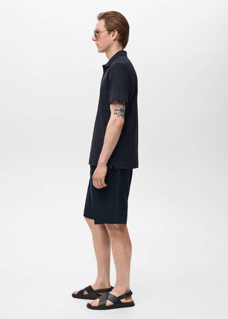 Fine rib-knit polo shirt — Navy
