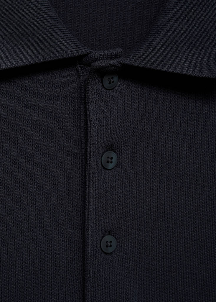 Fine rib-knit polo shirt — Navy