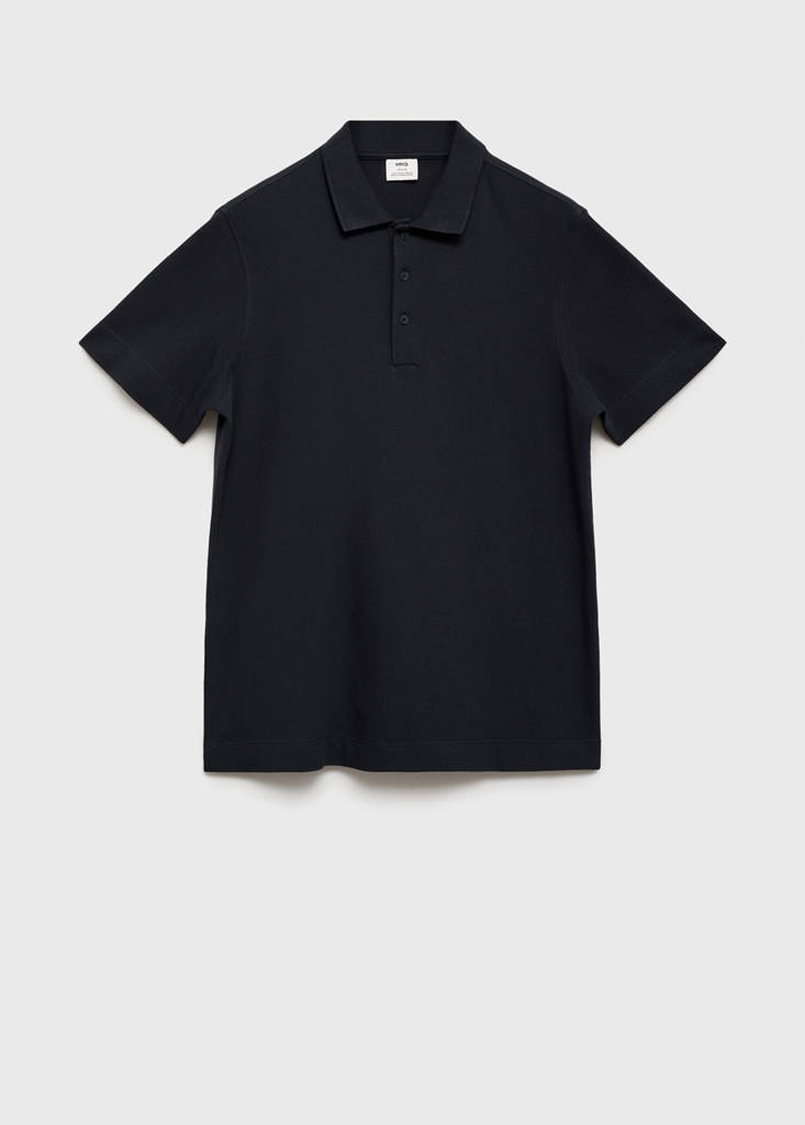 Fine rib-knit polo shirt — Navy