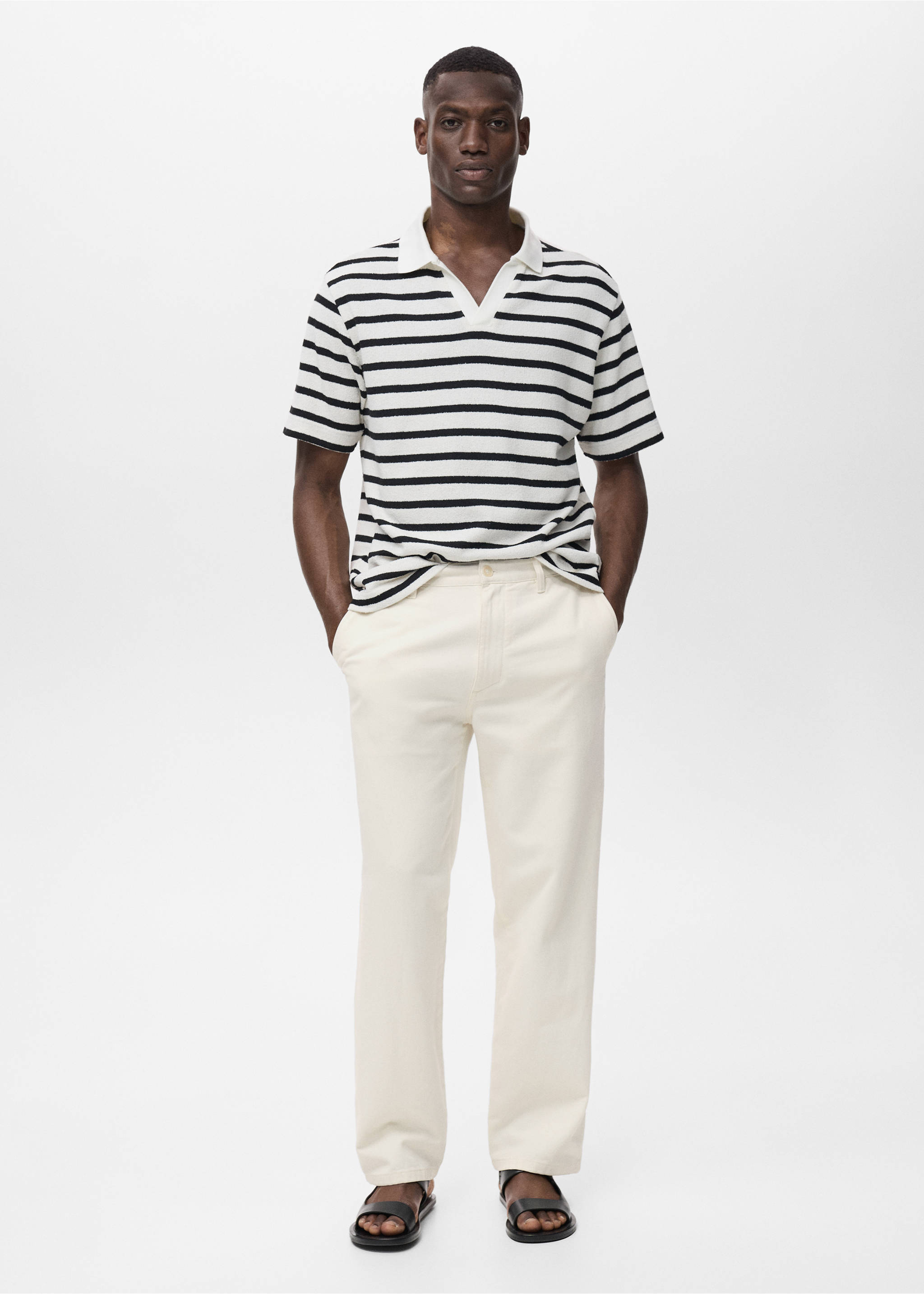 Jeans algodón lino regular fit - Plano general, Blanco roto. Ref: 17031233-00.