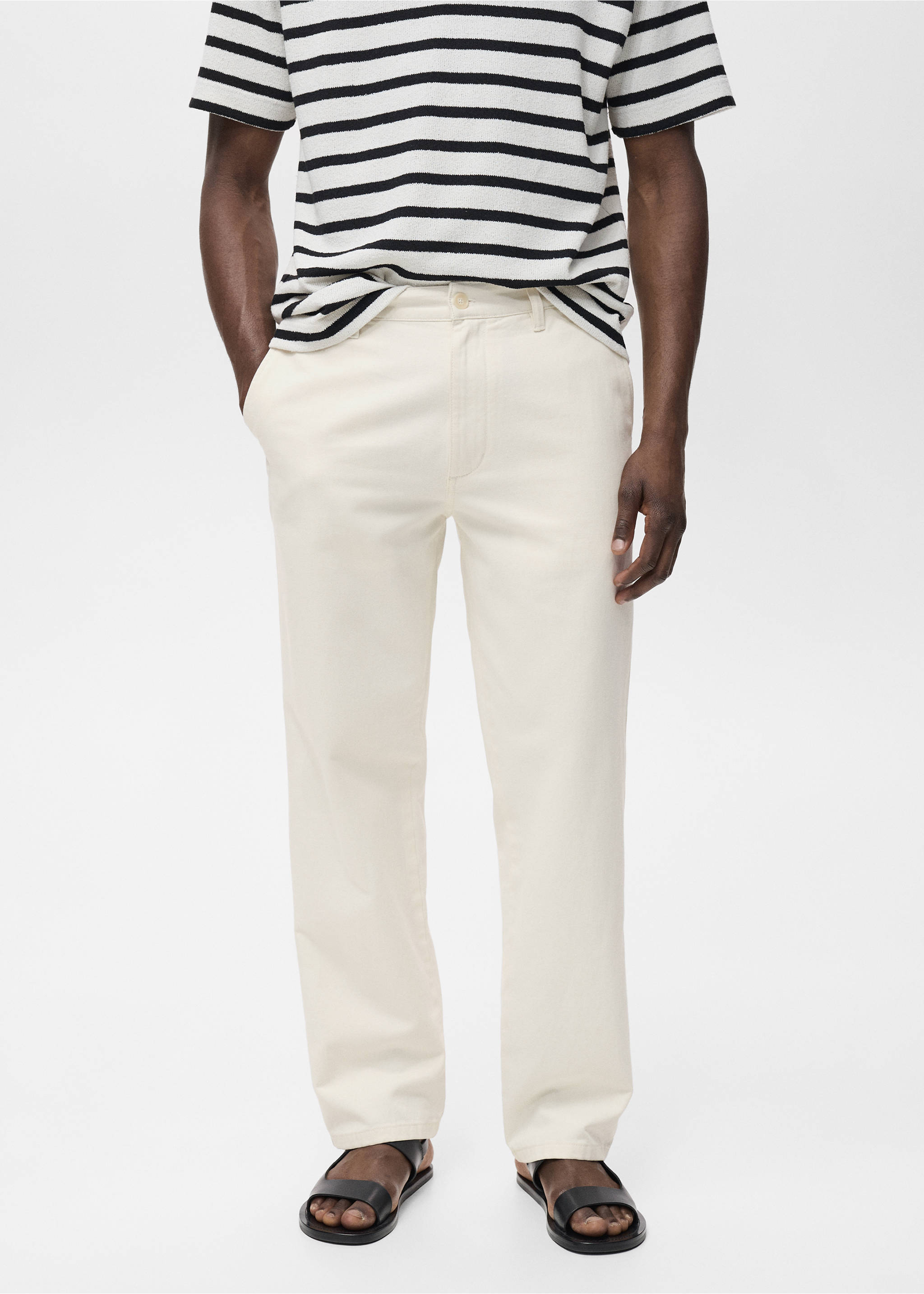 Jeans algodón lino regular fit - Plano medio, Blanco roto. Ref: 17031233-00.