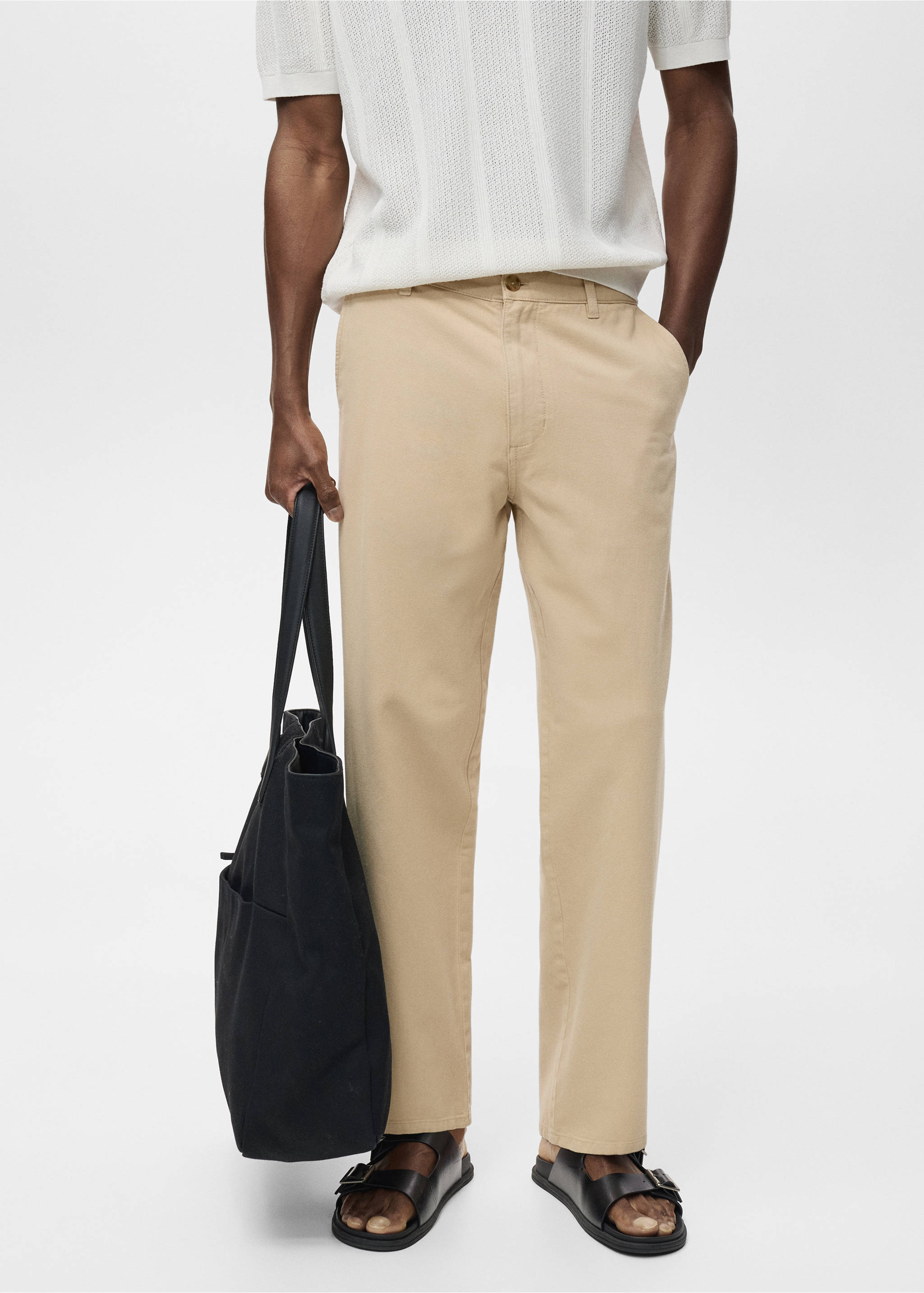 Jeans algodón lino regular fit - Plano medio, Beige. Ref: 17031233-00.