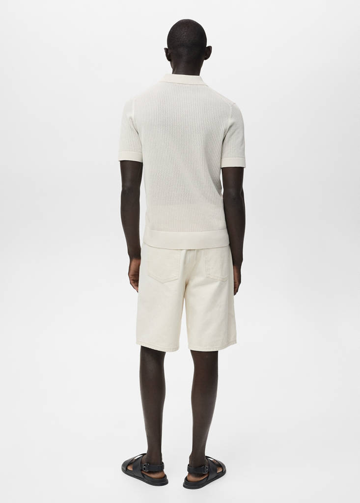Openwork knitted cotton polo shirt — Off White