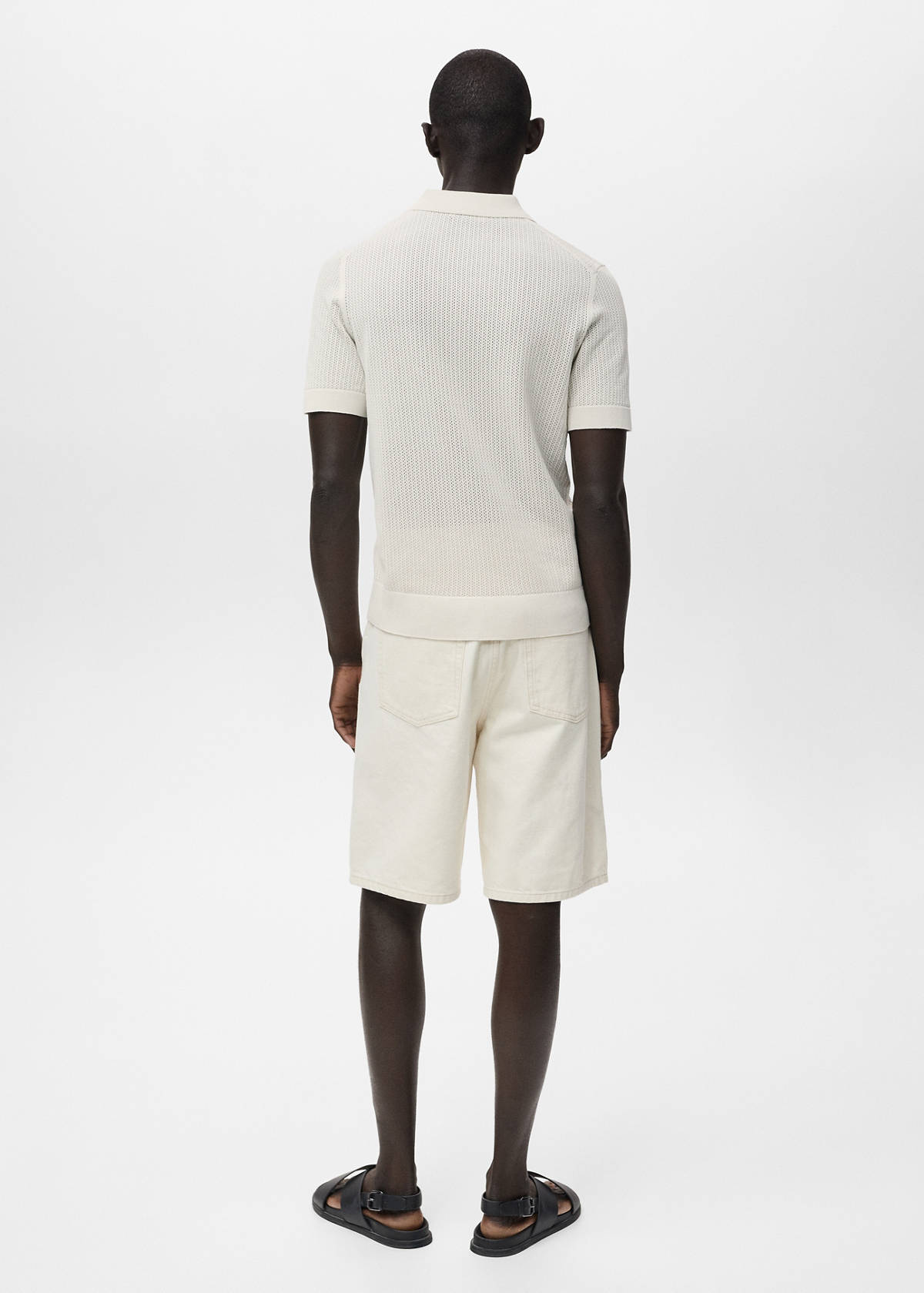 Openwork knitted cotton polo shirt — Off White