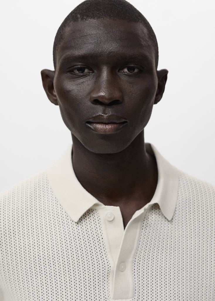 Openwork knitted cotton polo shirt — Off White