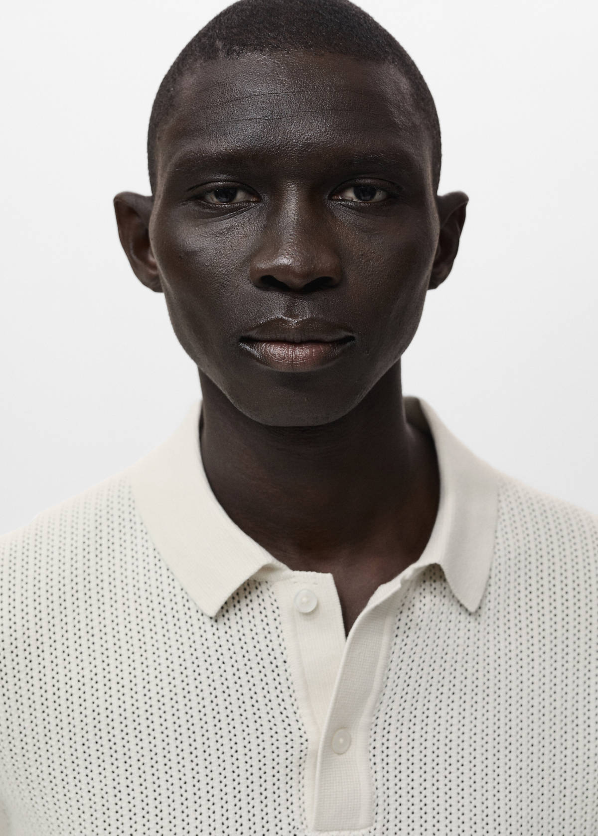 Openwork knitted cotton polo shirt — Off White