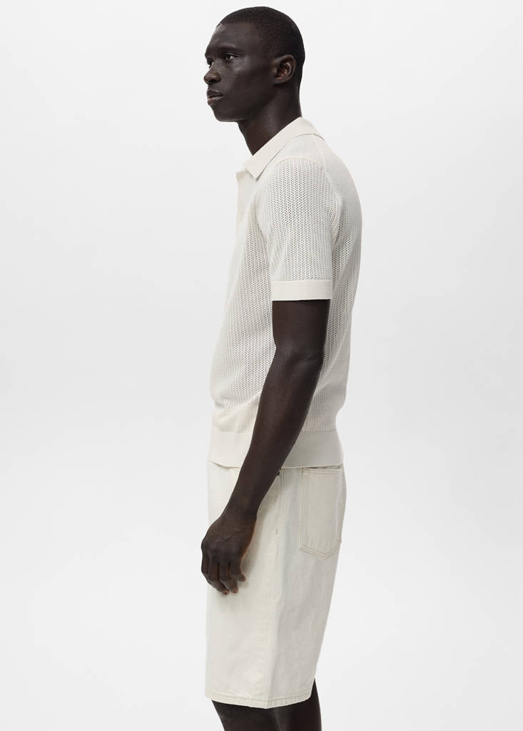Openwork knitted cotton polo shirt — Off White