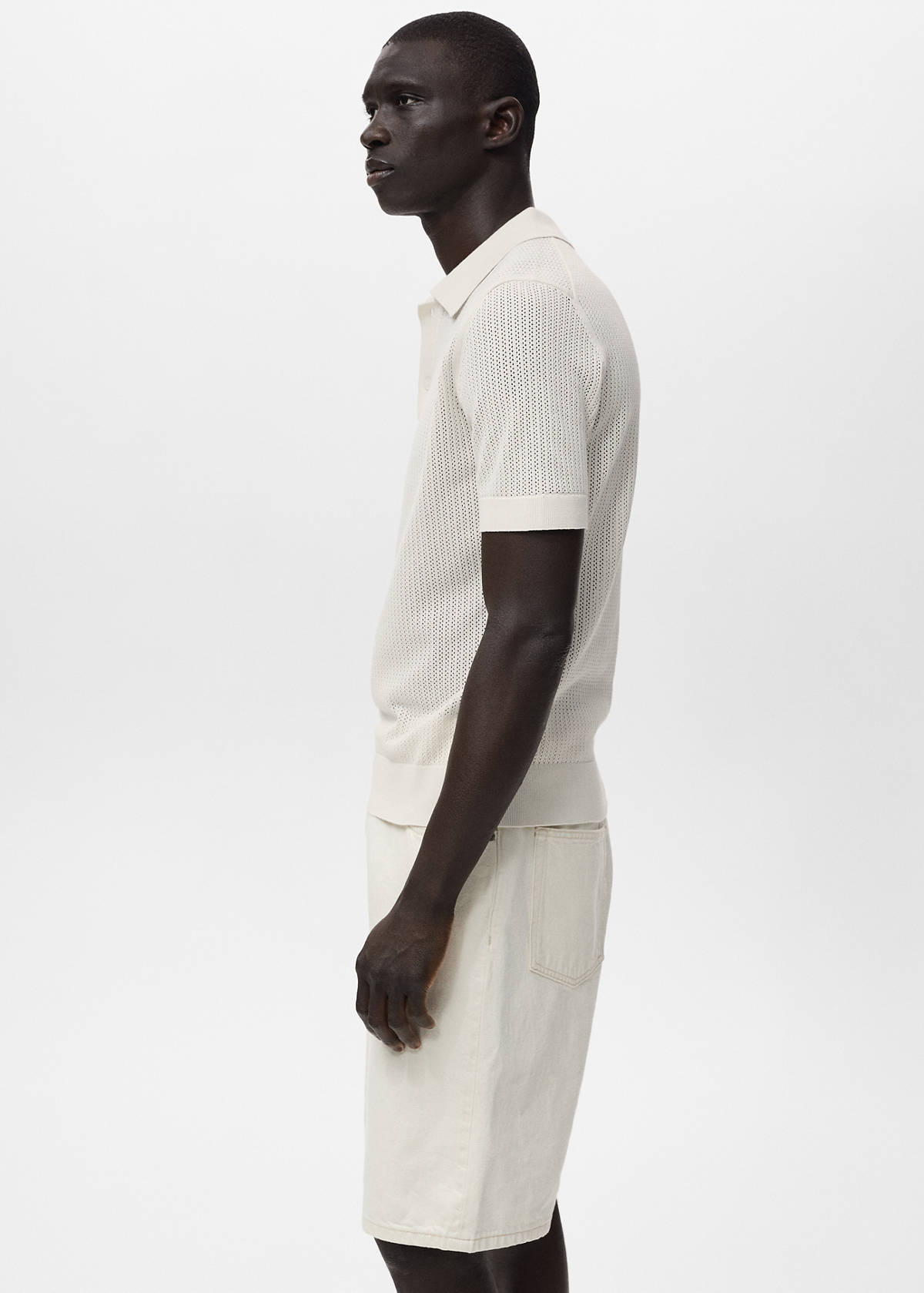 Openwork knitted cotton polo shirt — Off White