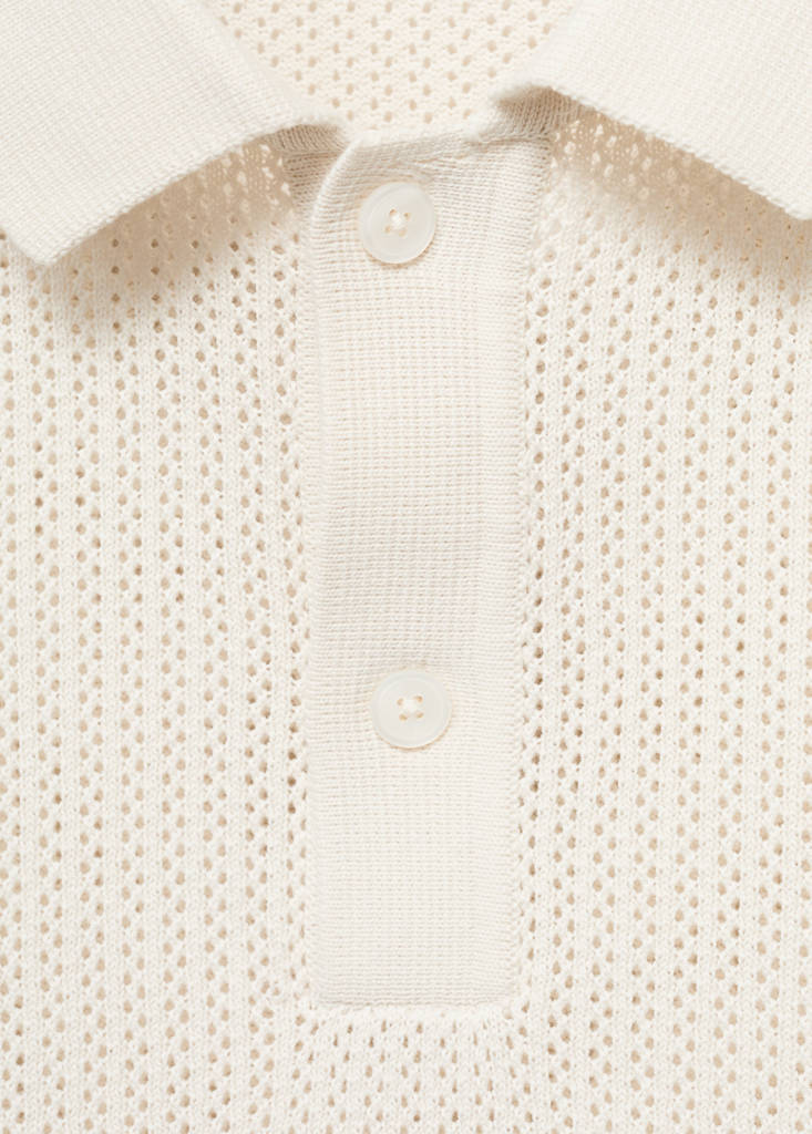Openwork knitted cotton polo shirt — Off White
