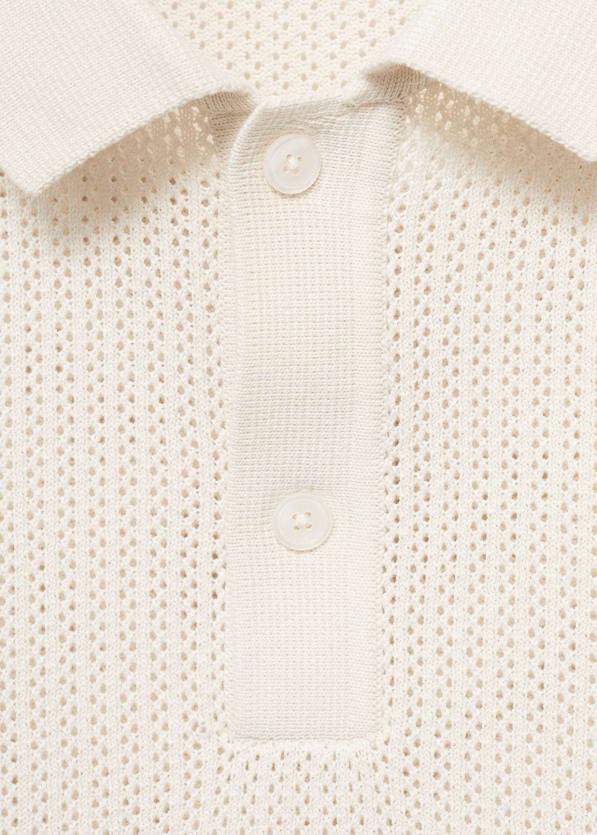 Openwork knitted cotton polo shirt — Off White