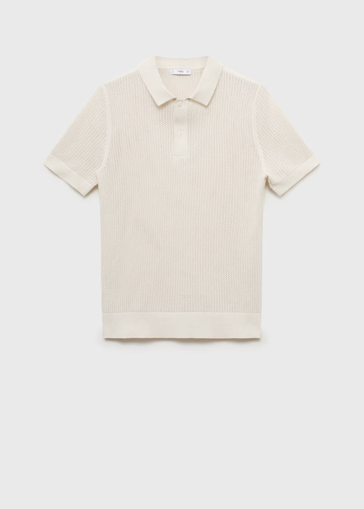 Openwork knitted cotton polo shirt — Off White