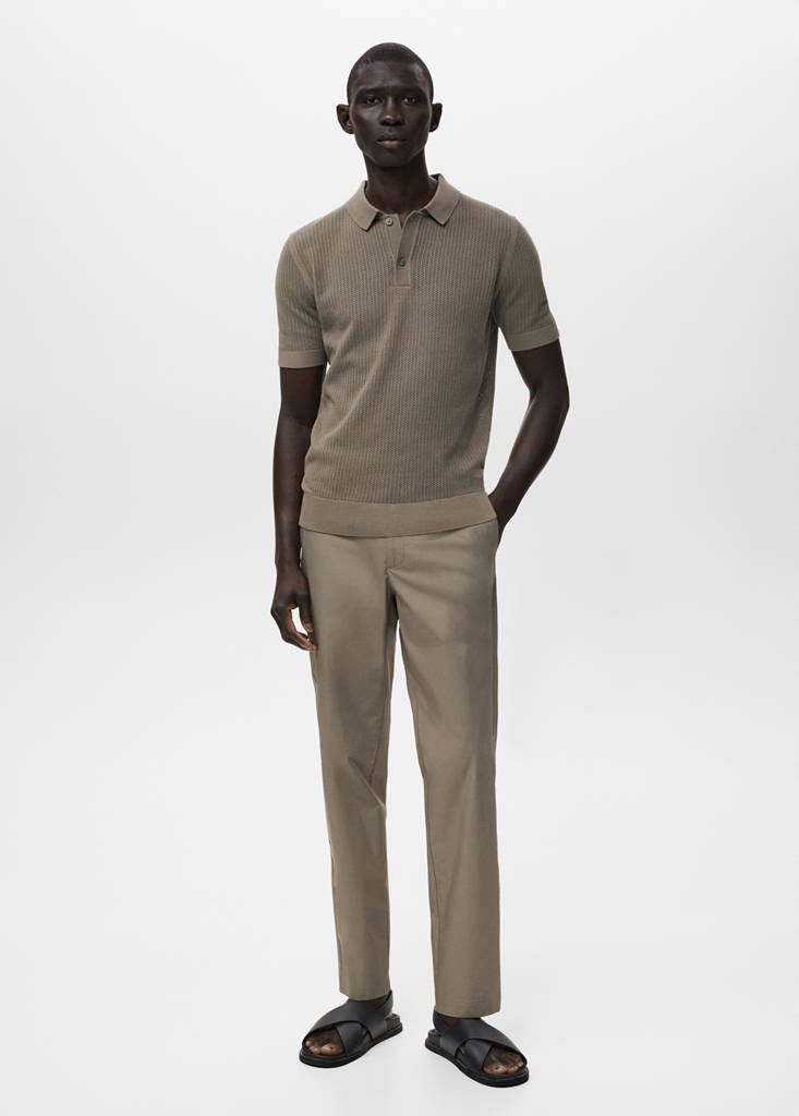 Openwork knitted cotton polo shirt — Dark Green