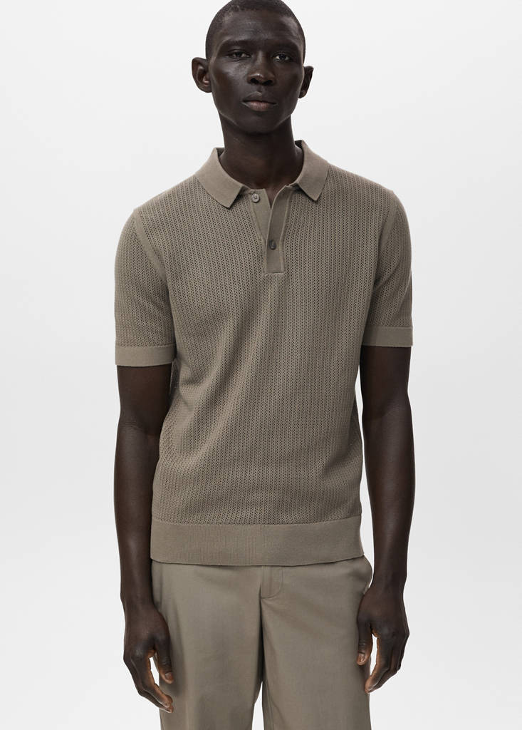 Openwork knitted cotton polo shirt — Dark Green