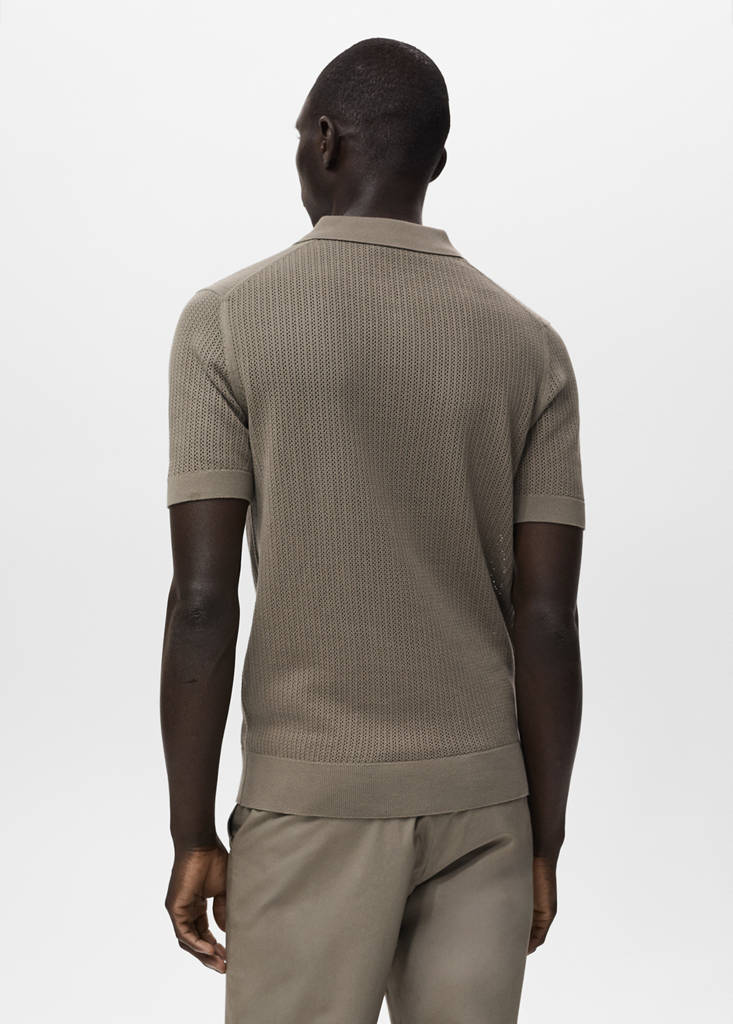 Openwork knitted cotton polo shirt — Dark Green