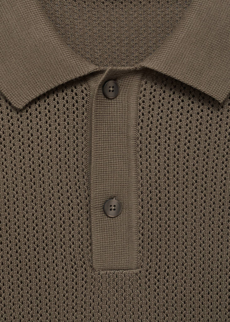 Openwork knitted cotton polo shirt — Dark Green