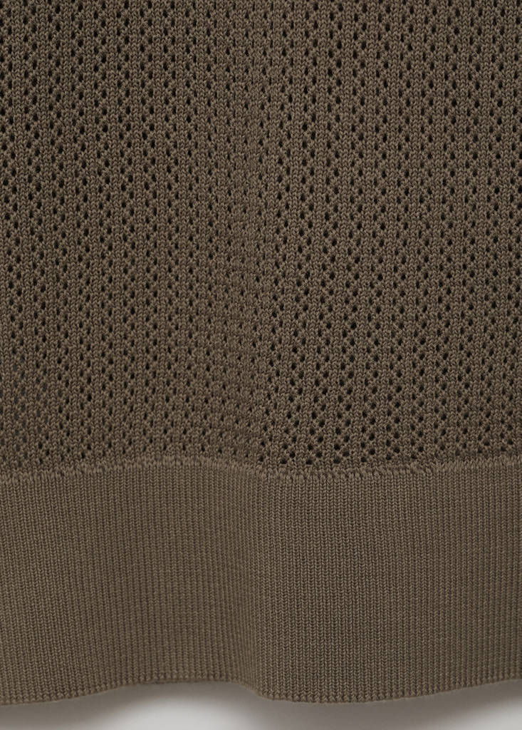 Openwork knitted cotton polo shirt — Dark Green
