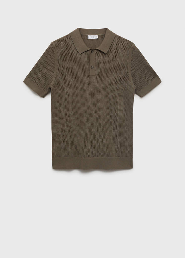 Openwork knitted cotton polo shirt — Dark Green