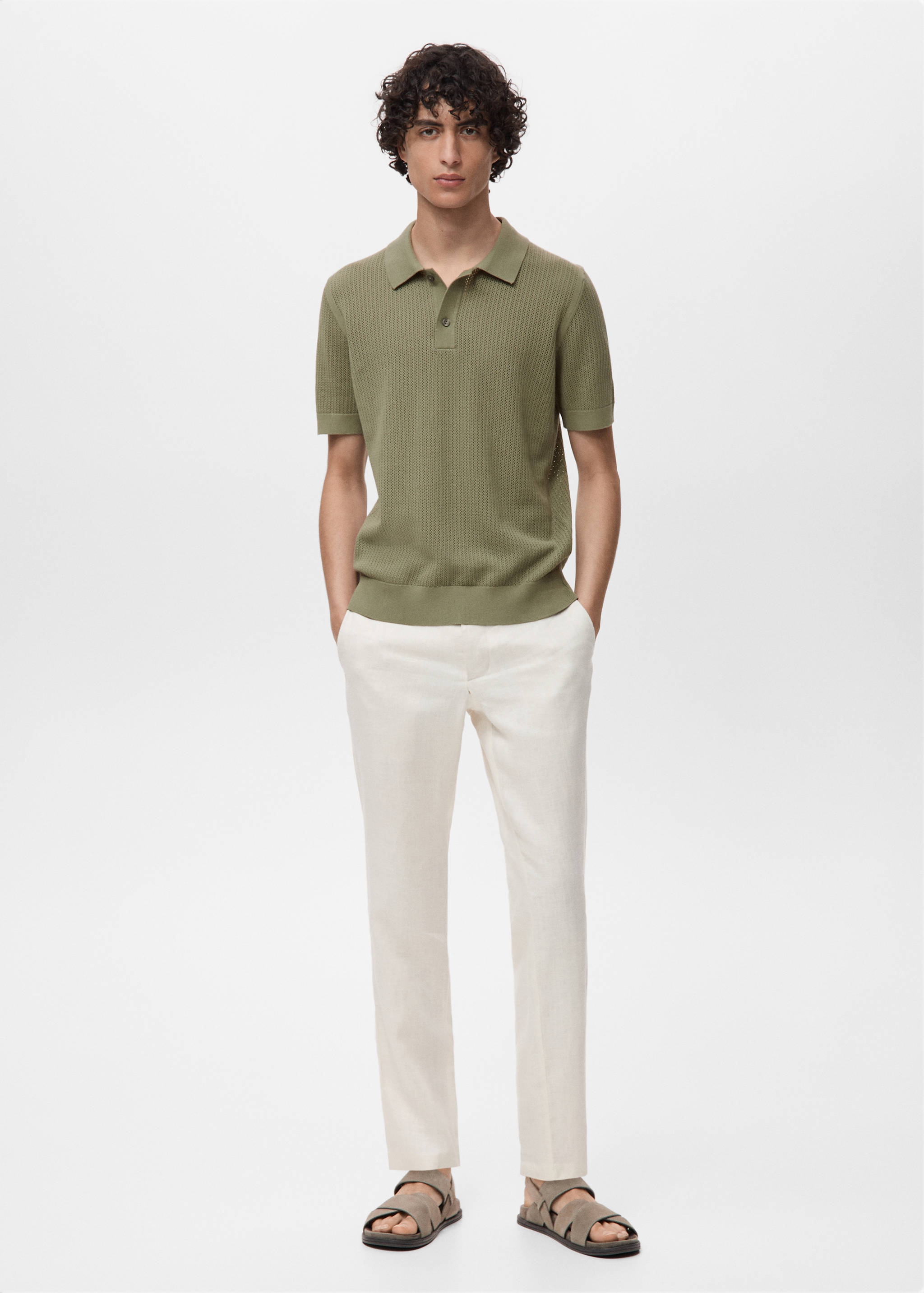 Openwork knitted cotton polo shirt - General plane