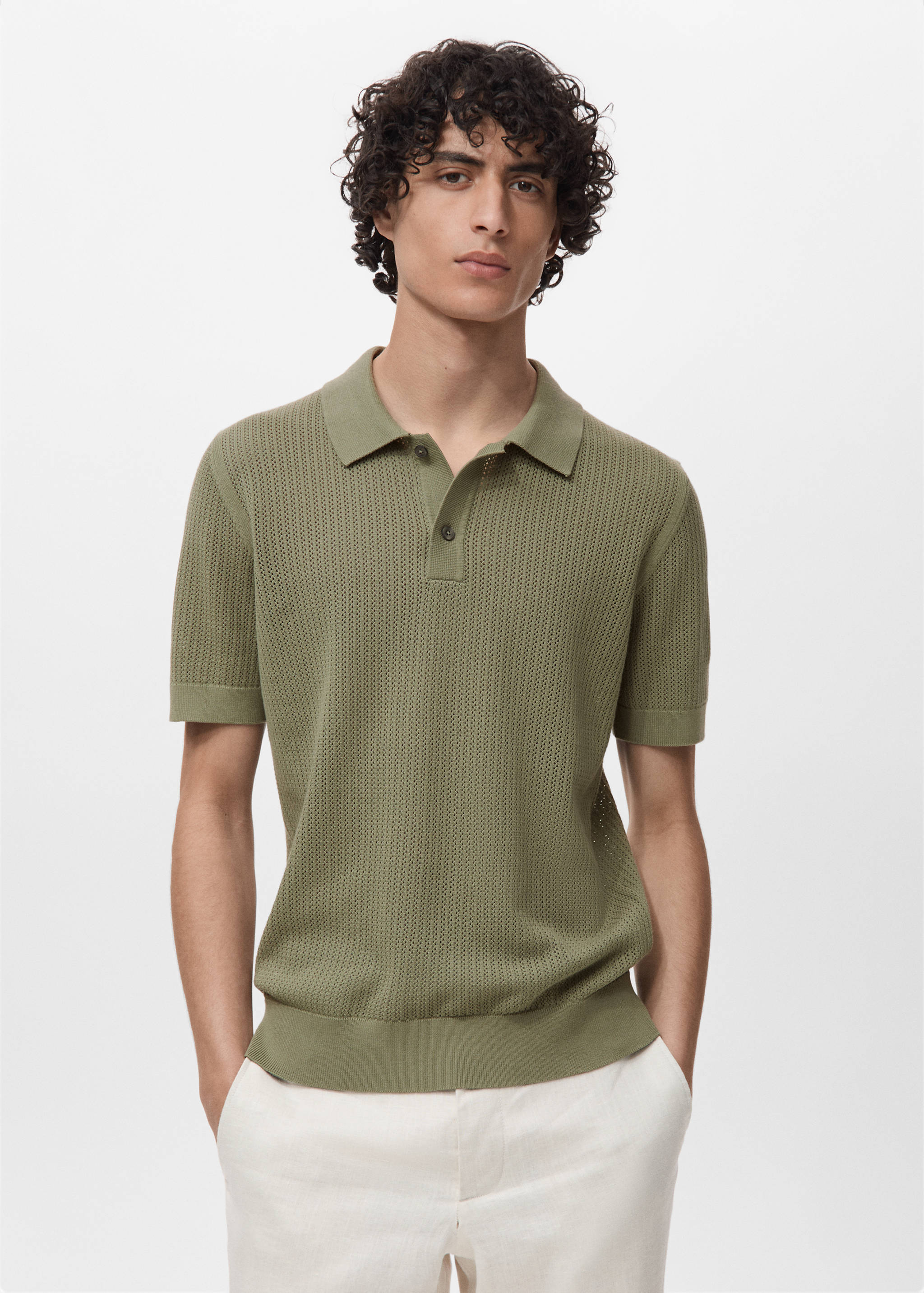 Openwork knitted cotton polo shirt - Medium plane