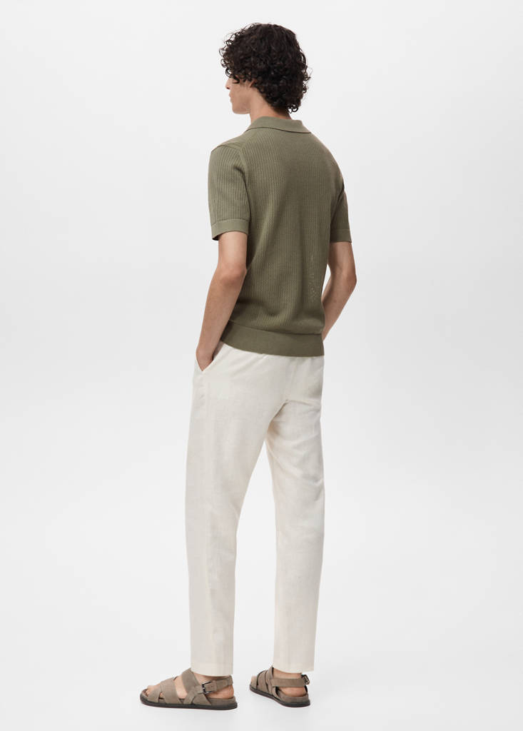 Openwork knitted cotton polo shirt — Green
